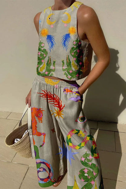 Women’s Crop Top – Bold Printed Design – Lightweight Cotton – Relaxed Fit – Sleeveless