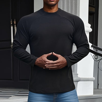 Men’s Long Sleeve T-Shirt – Slim Fit – Soft Stretch – Crew Neck – Raglan Sleeve