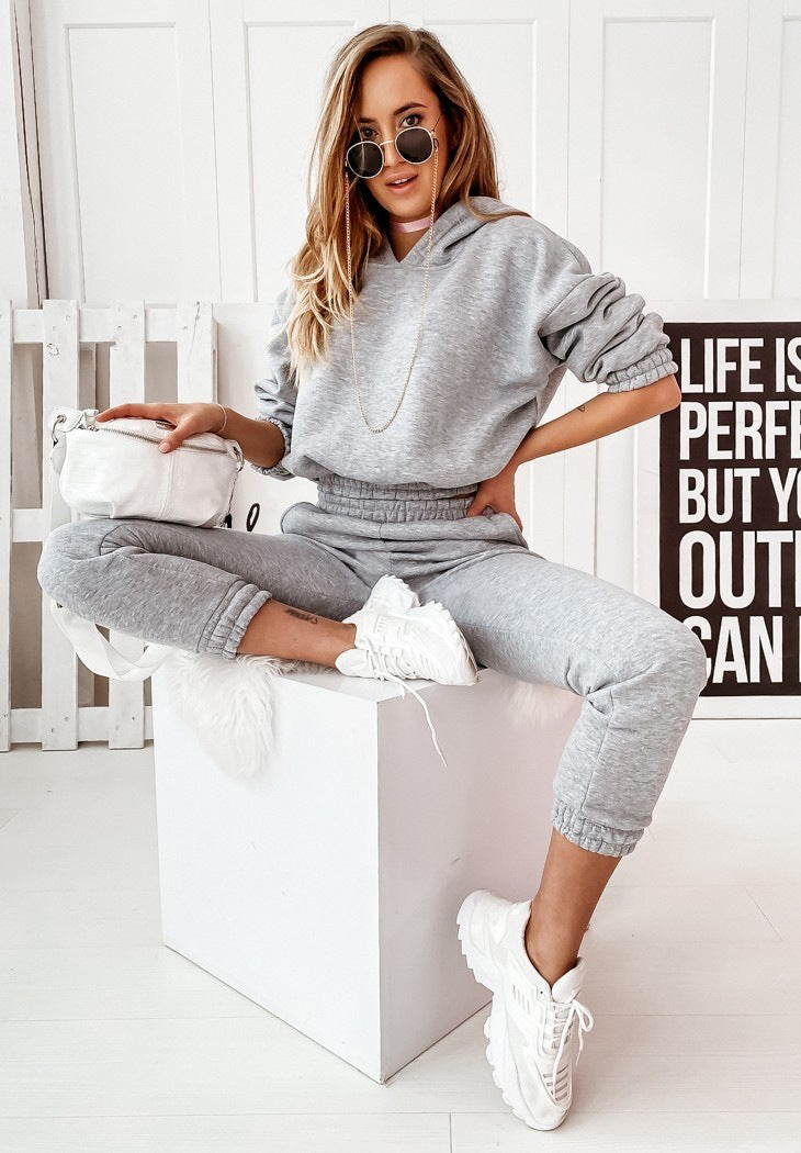 Women’s Tracksuit Set – Relaxed Fit – Cotton Blend – Hoodie with Elastic Waist & Cuffs