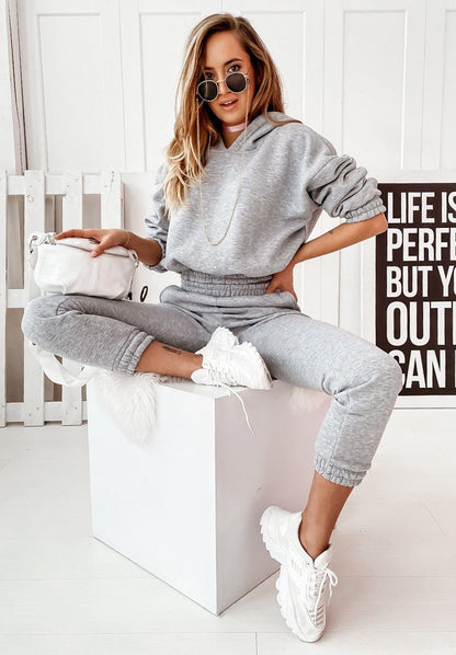 Women’s Tracksuit Set – Relaxed Fit – Cotton Blend – Hoodie with Elastic Waist & Cuffs