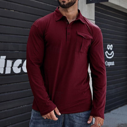 Men’s Henley Polo Shirt – Cotton – Regular Fit – Stand Collar – Chest Pocket