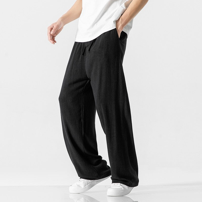 Men’s Casual Pants – Linen Blend – Loose Fit – Full Length – Drawstring Waist