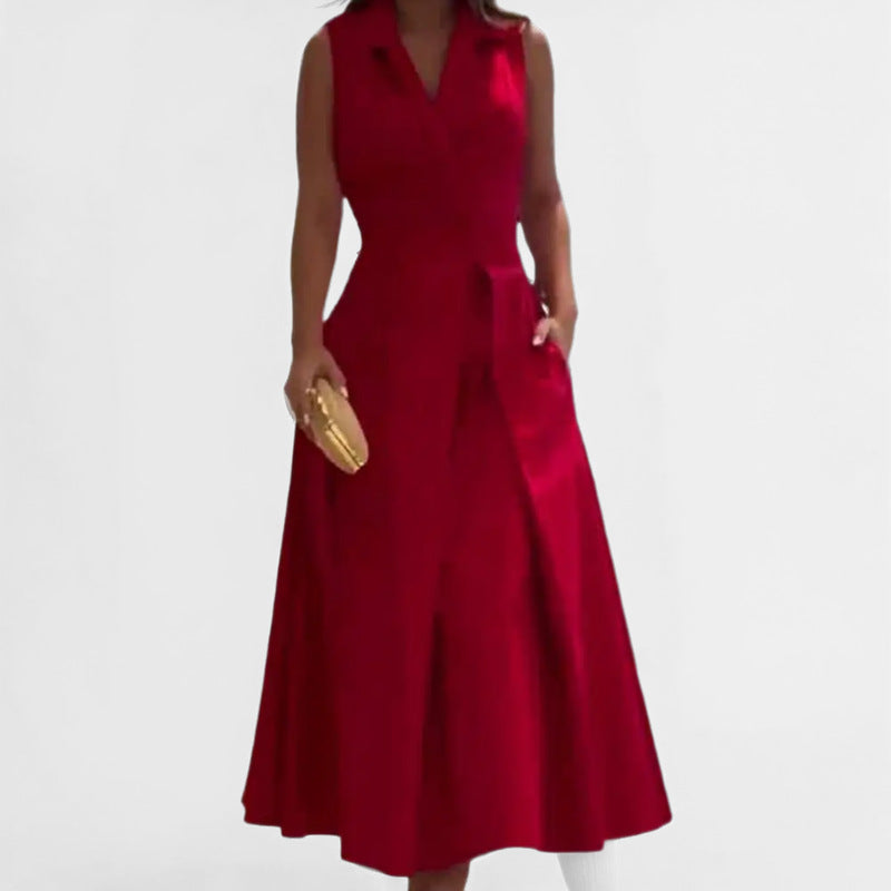 Women’s Midi Dress – V-Neck – Sleeveless – A-Line Fit – Lightweight Cotton Blend