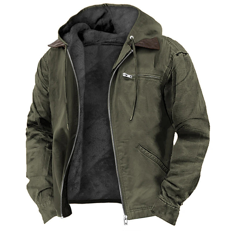 Men’s Hooded Jacket – Fleece Lined – Relaxed Fit – Water-Resistant – Zip Front Pockets