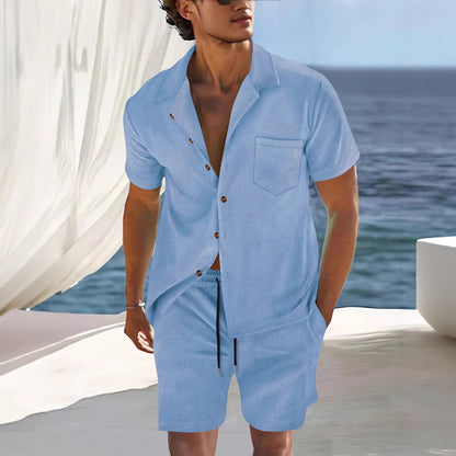 Men’s Shirt and Shorts Set – Cuban Collar – Relaxed Fit – Lightweight Breathable Fabric