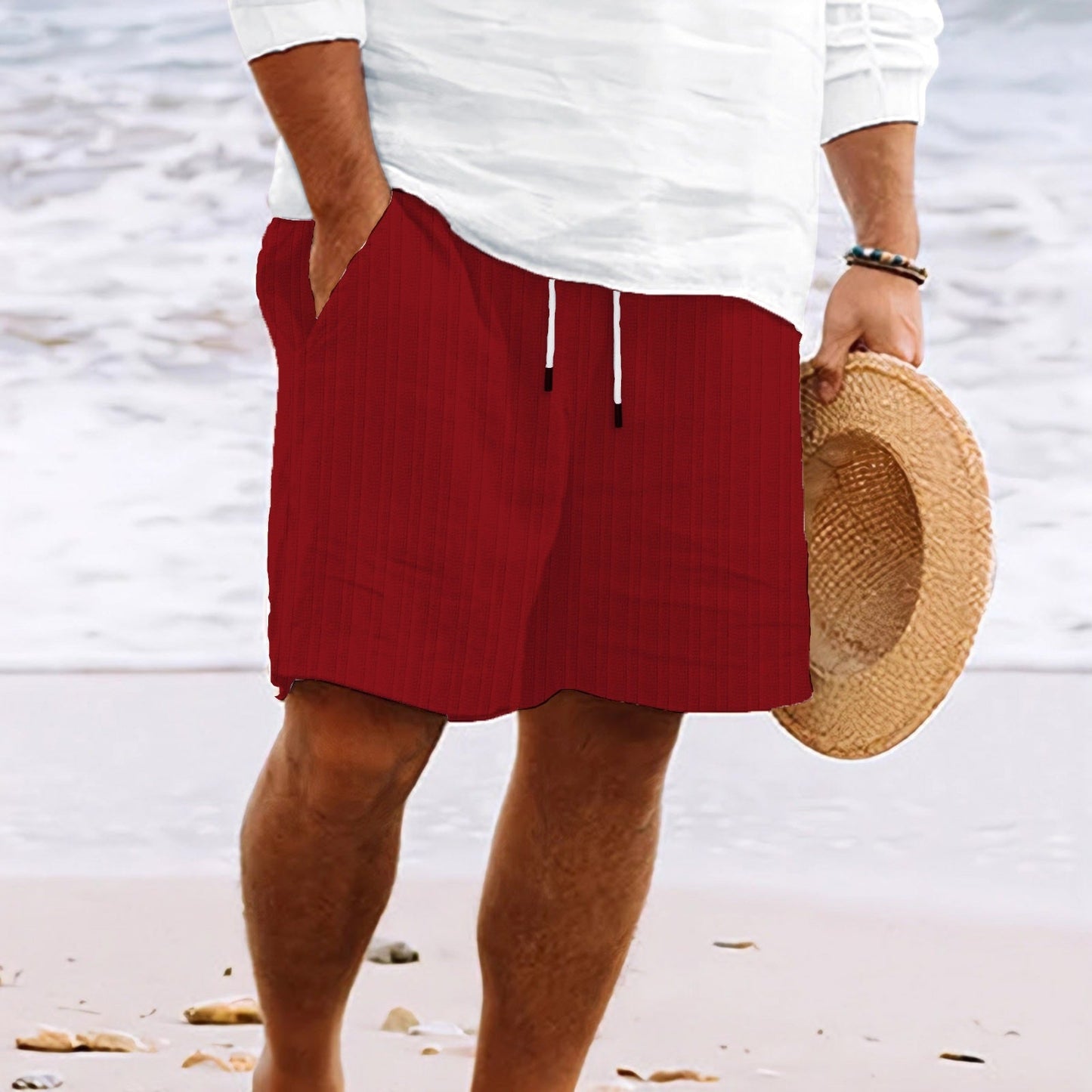 Men’s Casual Shorts – Cotton Linen Blend – Relaxed Fit – Drawstring – Multi Pocket