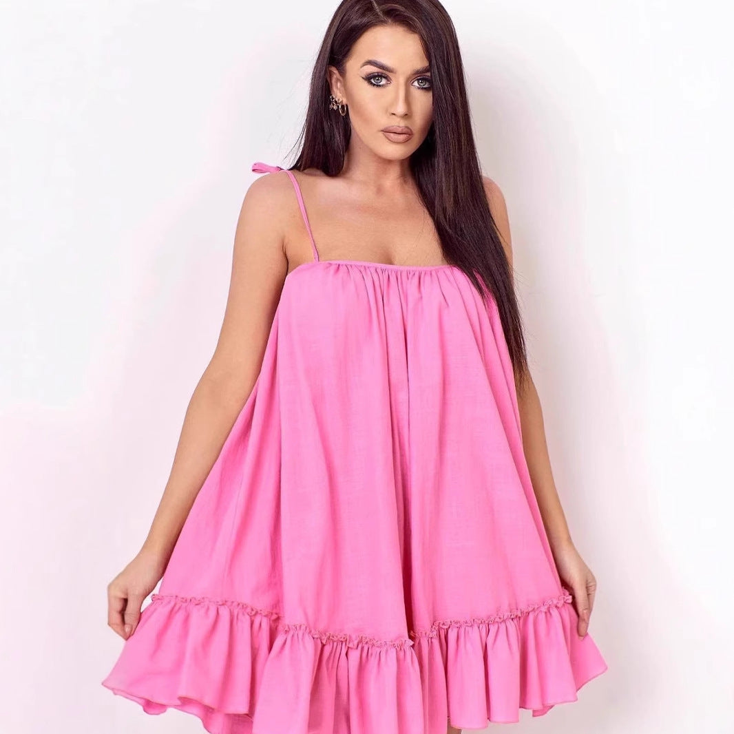 Women’s Sundress – Lightweight Cotton – Loose Fit – Spaghetti Straps – Ruffled Hemline