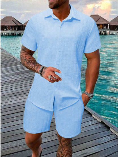 Men’s Two-Piece Set – Jacquard Pattern – Relaxed Fit – Lightweight Cotton Blend