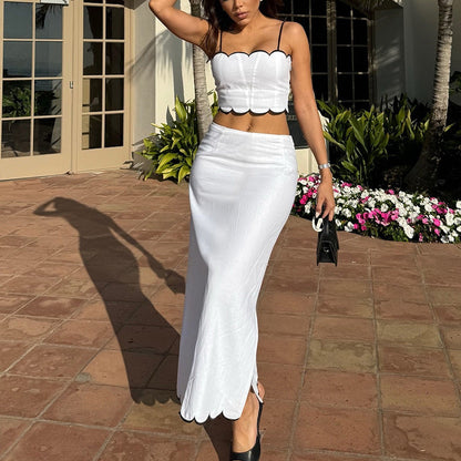 Women’s Two-Piece Set – Slim Fit Crop Top – Flared Midi Skirt – Lightweight Fabric