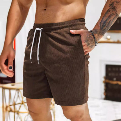 Men’s Corduroy Shorts – Relaxed Fit – Mid-Length – Drawstring Waist – Soft Texture