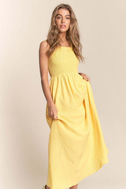 Women’s Sundress – Lightweight Cotton – Shirred Bodice – A-Line Maxi – Spaghetti Straps