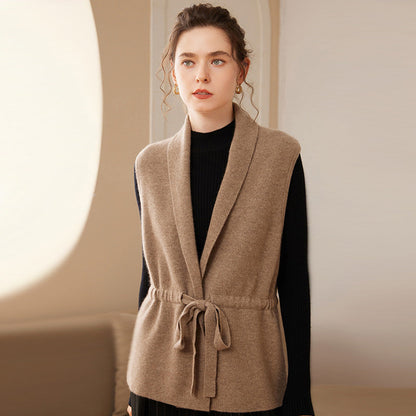 Women’s Vest – Relaxed Fit – Shawl Collar – Belted Waist