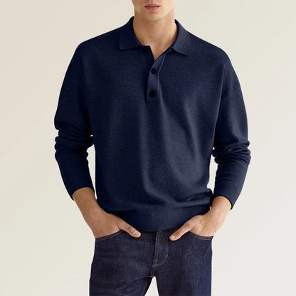 Men’s Polo Shirt – Soft Knit Cotton Blend – Classic Fit – Long Sleeve – Ribbed Cuffs