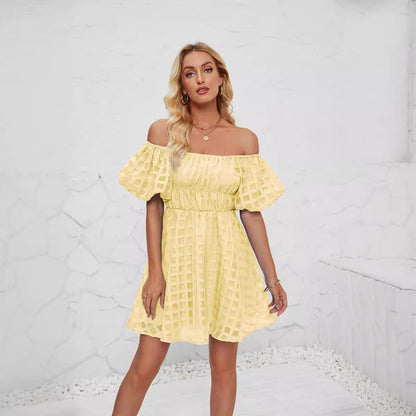 Women’s Mini Dress – A-Line Fit – Puff Sleeves – Square Neck – Breathable Blend