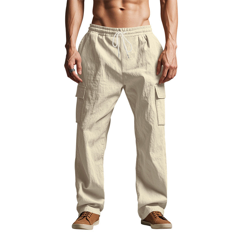 Men’s Cargo Pants – Relaxed Fit – Cotton Blend – Elastic Waist – Multi Pocket Casual