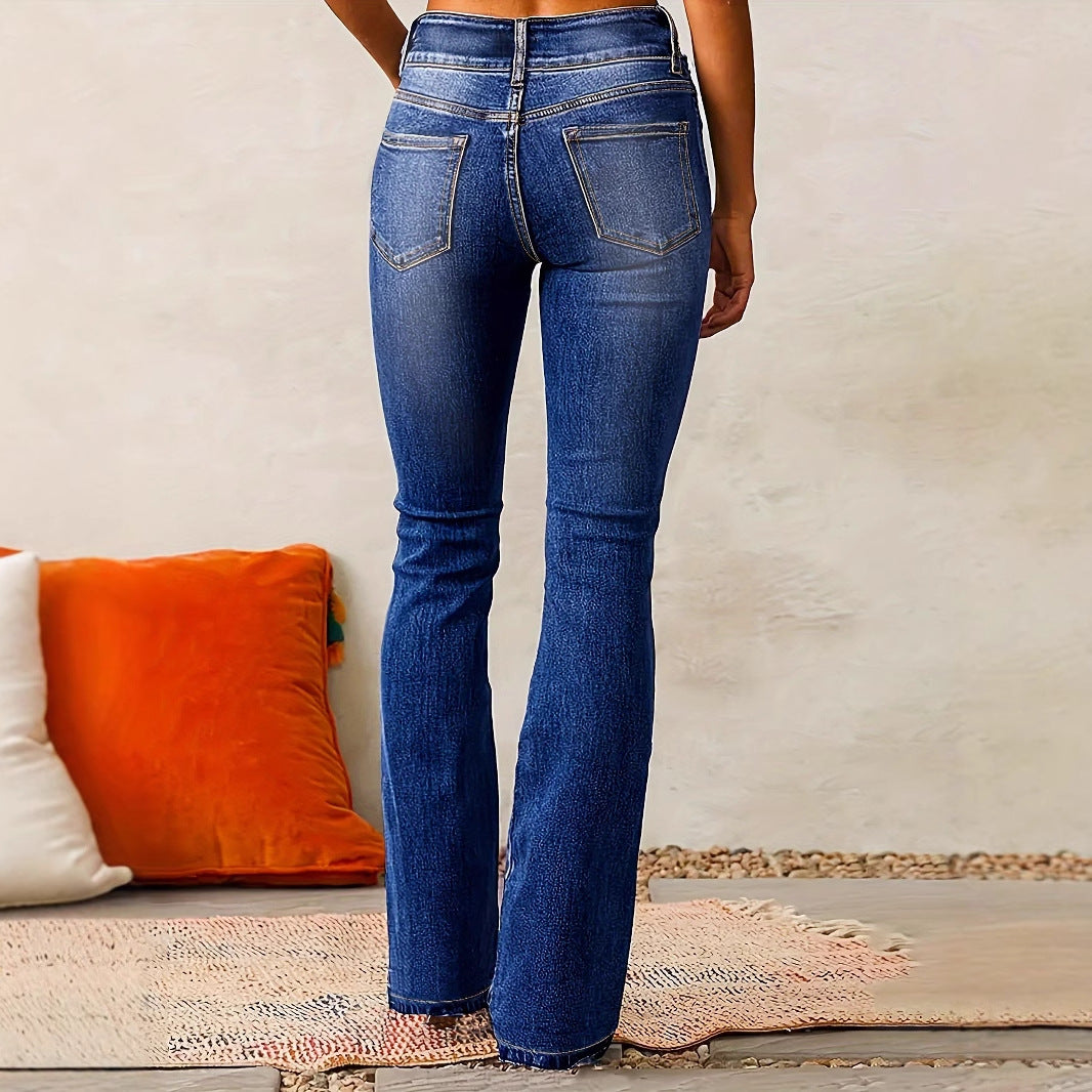 Women’s Flared Jeans – High Waist – Stretch Denim – Full Length Retro Fit
