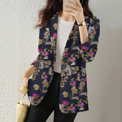 Women’s Blazer – Tailored Fit – Floral Pattern – Cotton Blend – 3/4 Sleeve – Notched Lapel