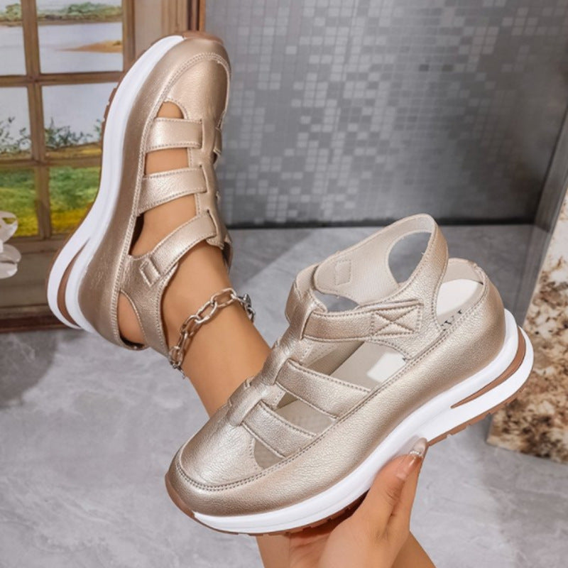 Women’s Wedge Sandals – Closed Toe – Cut-Out Upper – Velcro Strap – Platform Sole