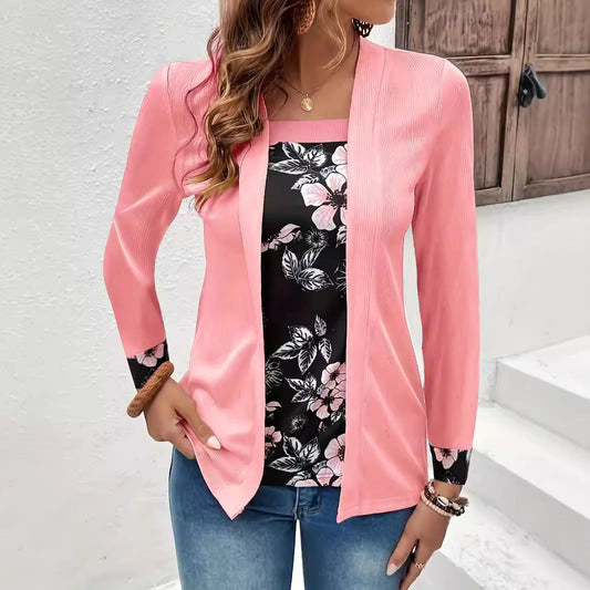 Women’s Cardigan – Cotton Knit – Relaxed Fit – Open Front – Floral Lining