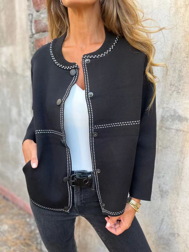 Women’s Sweater Jacket – Soft Knit – Relaxed Fit – Button Front – Round Neck – Pockets