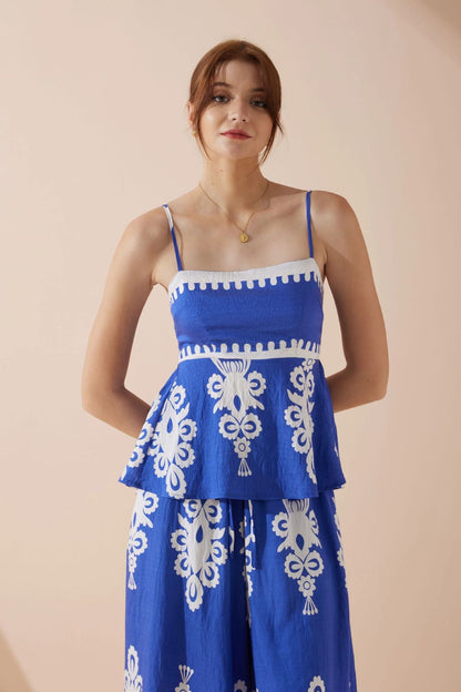 Women’s Sleeveless Top and Skirt Set – Ethnic Print – Peplum Fit – Cotton Matching Outfit