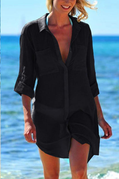 Women’s Cover-Up Shirt – Relaxed Fit – Button-Up – Breathable Blend – Mid-Thigh Length