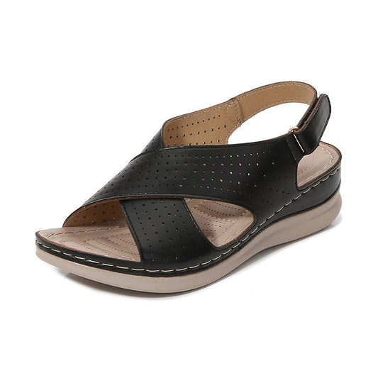 Women’s Sandals – Slingback Strap – Cross Front – Cushioned Sole – Perforated Design