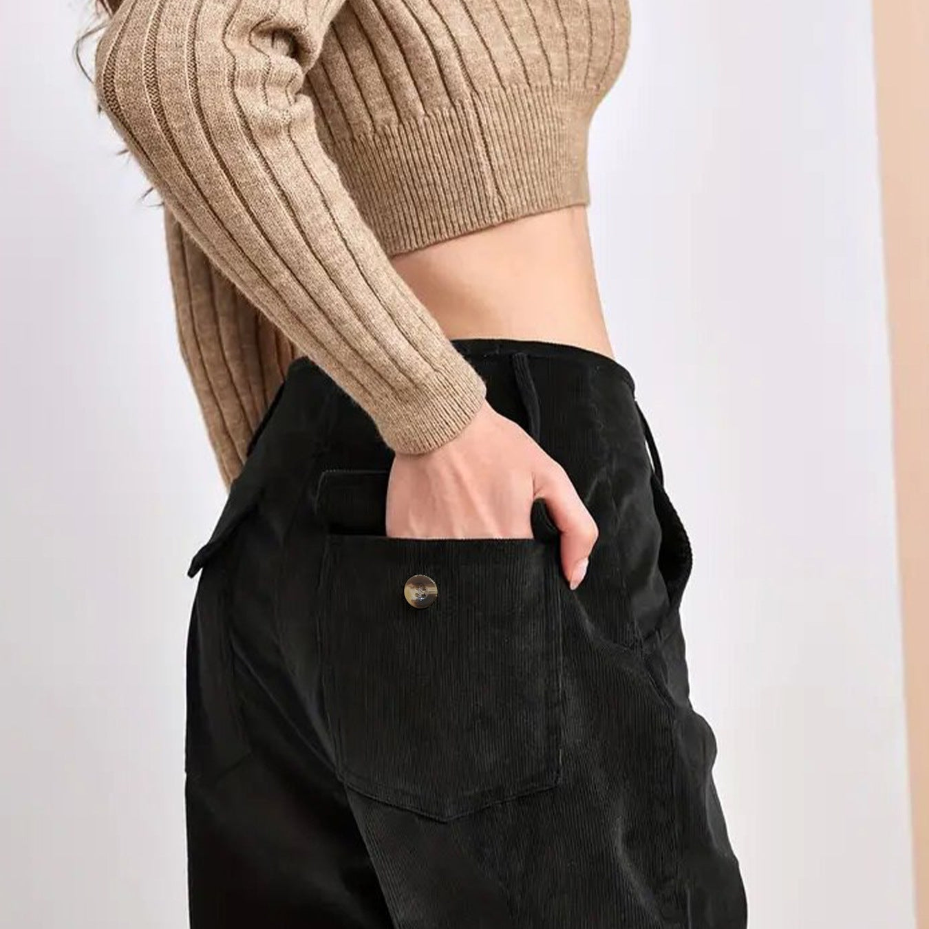 Women’s Straight-Leg Pants – Corduroy – High Waist – Casual Fit – Full Length
