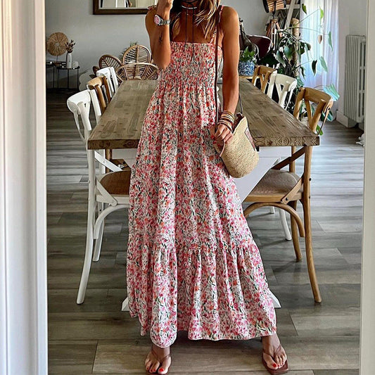 Women’s Sundress – Maxi Length – Smocked Bodice – Tiered Skirt – Breathable Blend
