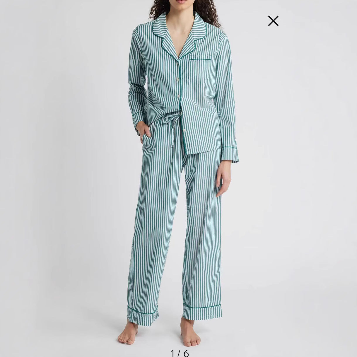 Women’s Loungewear Set – Cotton Blend – Relaxed Fit – Striped – Button Front Top – Drawstring Pants