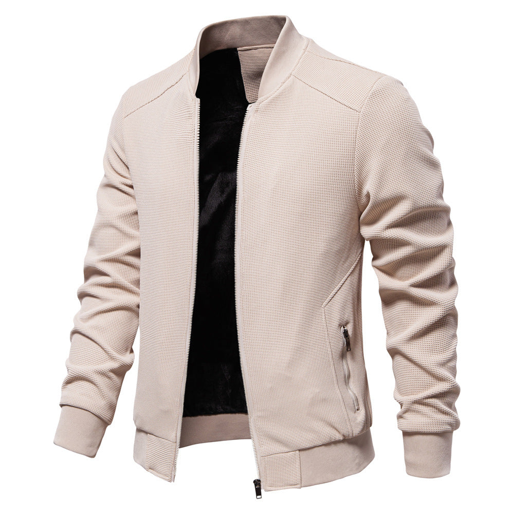 Men’s Bomber Jacket – Slim Fit – Textured Fabric – Zipper Front – Ribbed Trims