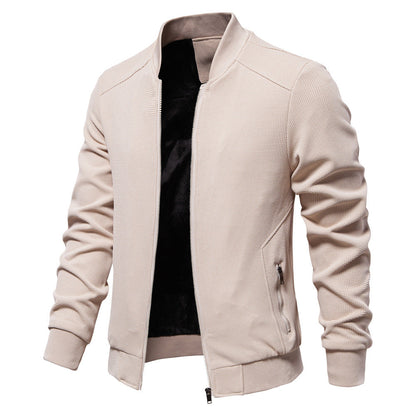 Men’s Bomber Jacket – Slim Fit – Textured Fabric – Zipper Front – Ribbed Trims