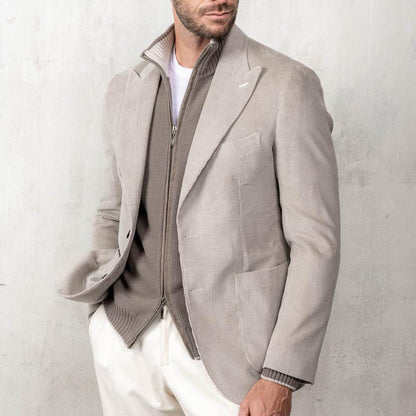 Men’s Blazer – Slim Fit Tailored Corduroy – Peaked Lapel – Smart Casual Wear