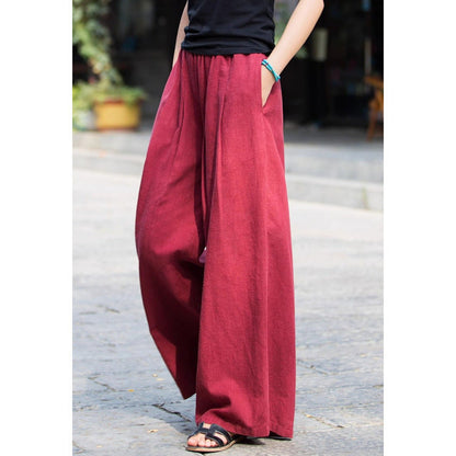 Women’s Wide-Leg Pants – Linen-Look Fabric – Relaxed Fit – Elastic Waist – Full Length