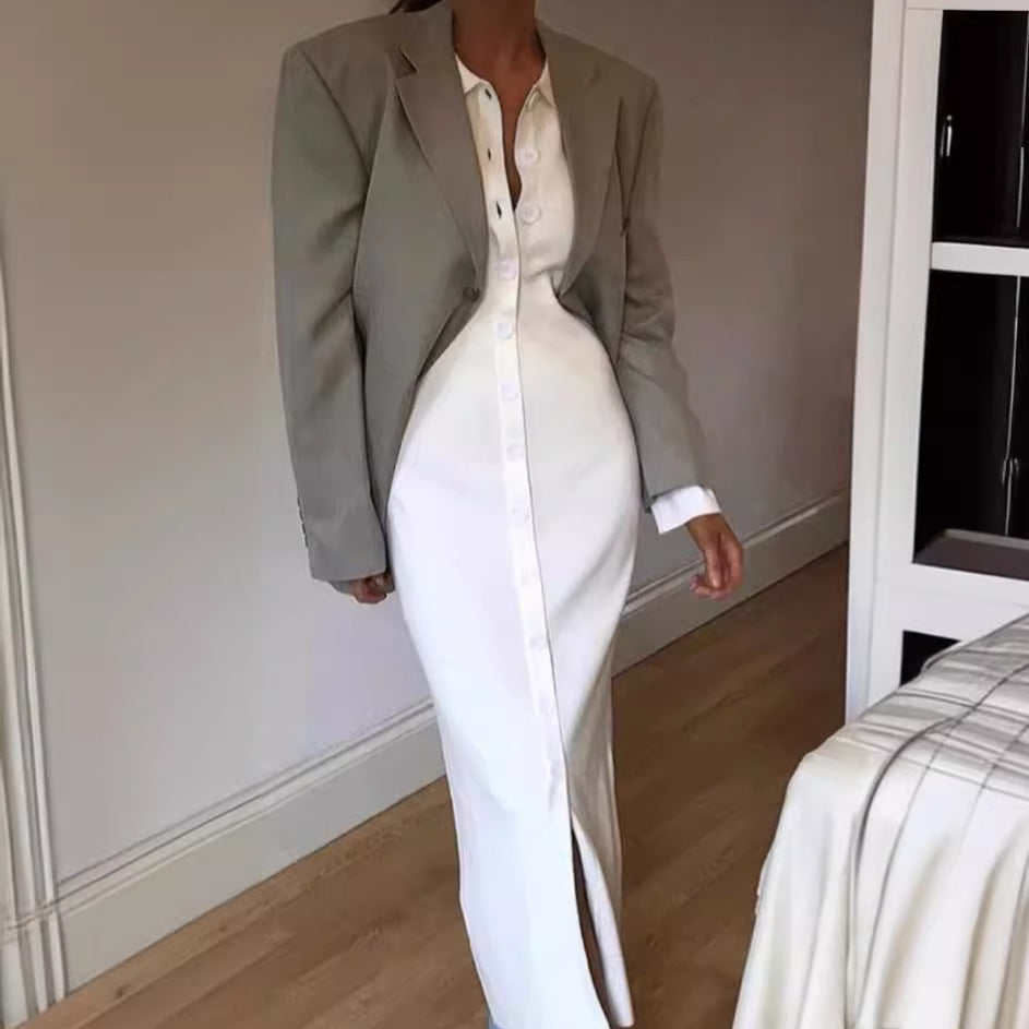 Women’s Shirt Dress – Slim Fit – Button Down – Collared – Midi to Full Length