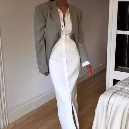 Women’s Shirt Dress – Slim Fit – Button Down – Collared – Midi to Full Length