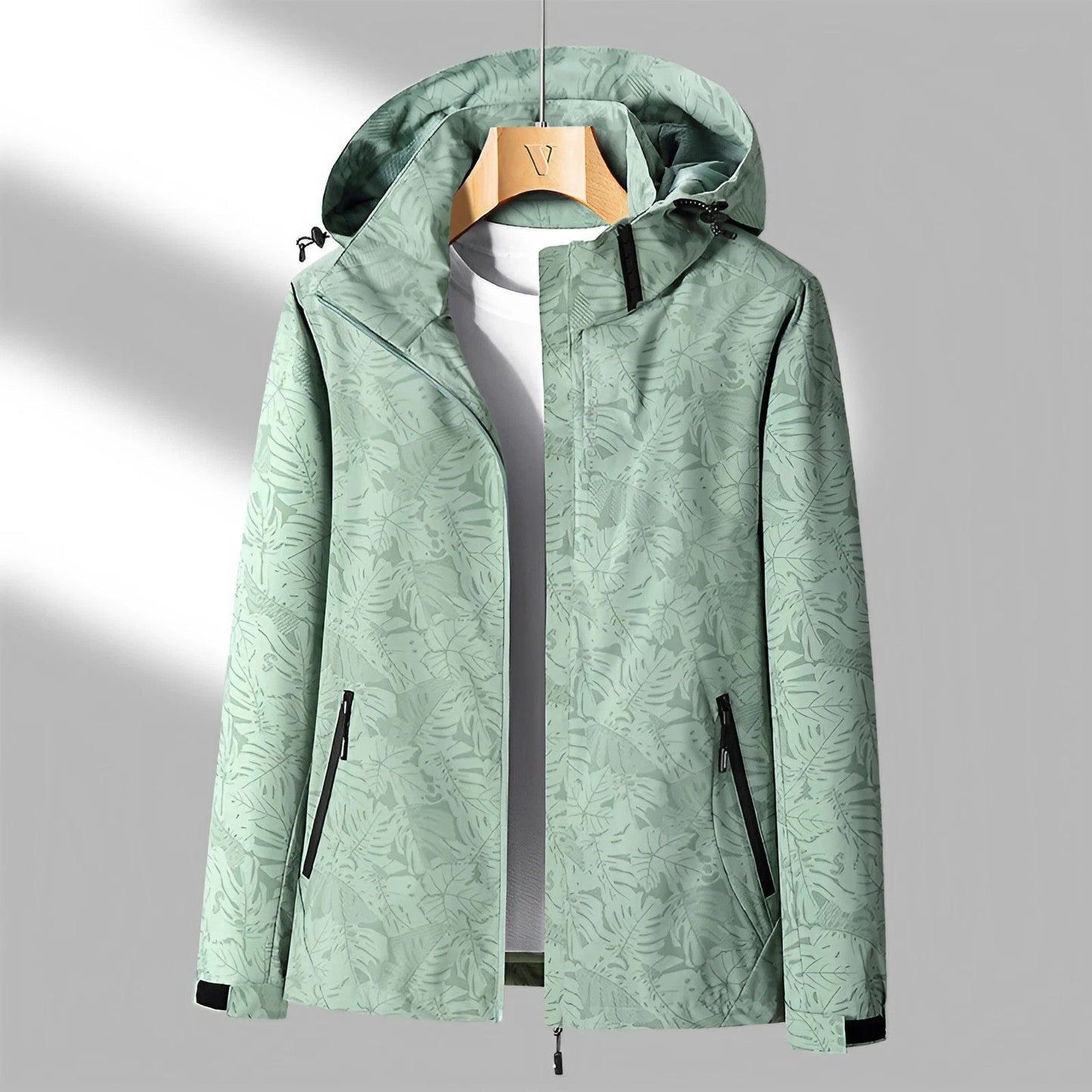 Women’s Waterproof Jacket – Standard Fit – Wind-Resistant – Adjustable Hood – Zipper Pockets