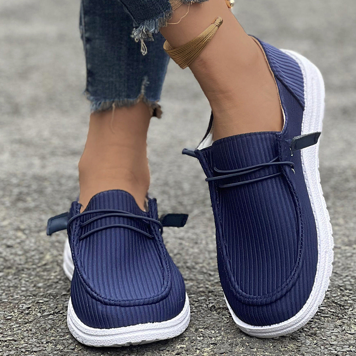 Women’s Loafers – Ribbed Texture – Slip-On Fit – Cushioned Insole Casual Shoe