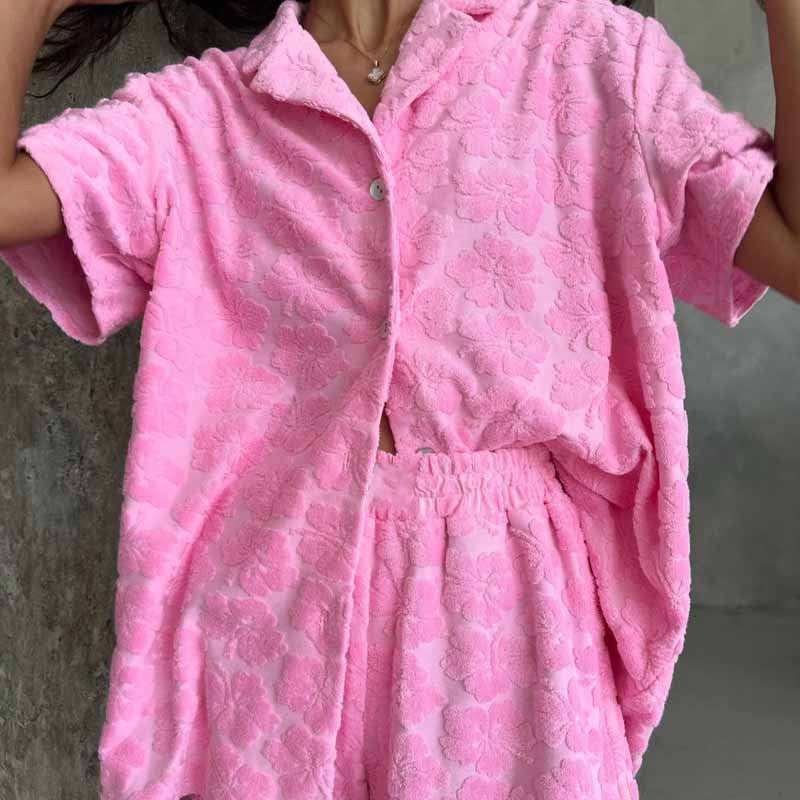 Women’s Pajama Set – Soft Knit Relaxed Fit – Button-Up Shirt and Elastic Shorts