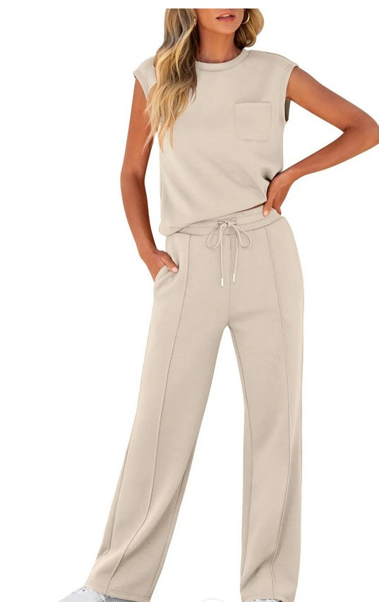 Women’s Two-Piece Set – Sleeveless Top and Pants – Relaxed Fit – Soft Cotton Blend