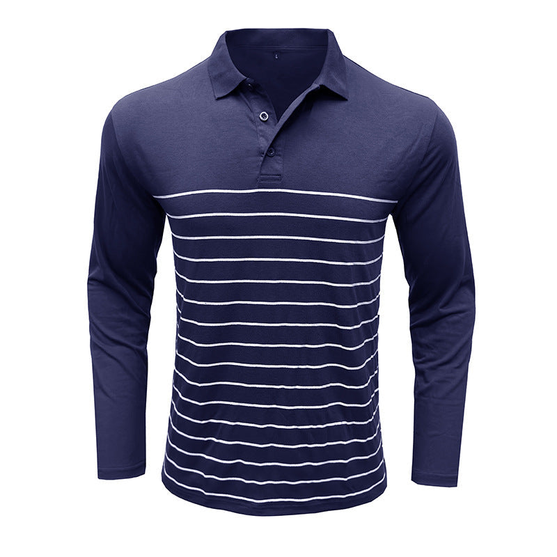 Men’s Polo Shirt – Slim Fit – Cotton Knit – Stripe Chest Detail – Long Sleeve