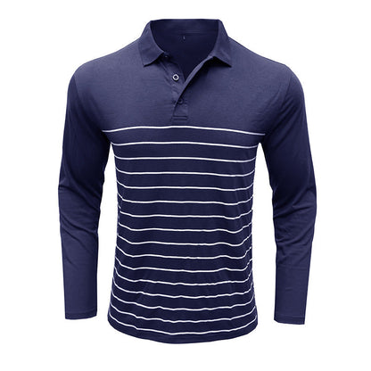 Men’s Polo Shirt – Slim Fit – Cotton Knit – Stripe Chest Detail – Long Sleeve