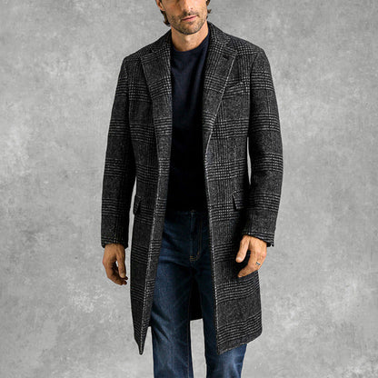 Men’s Overcoat – Tailored Fit – Mid-Length – Structured Shoulders – Classic Formal Style