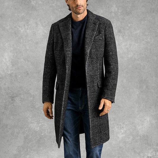 Men’s Overcoat – Tailored Fit – Mid-Length – Structured Shoulders – Classic Formal Style