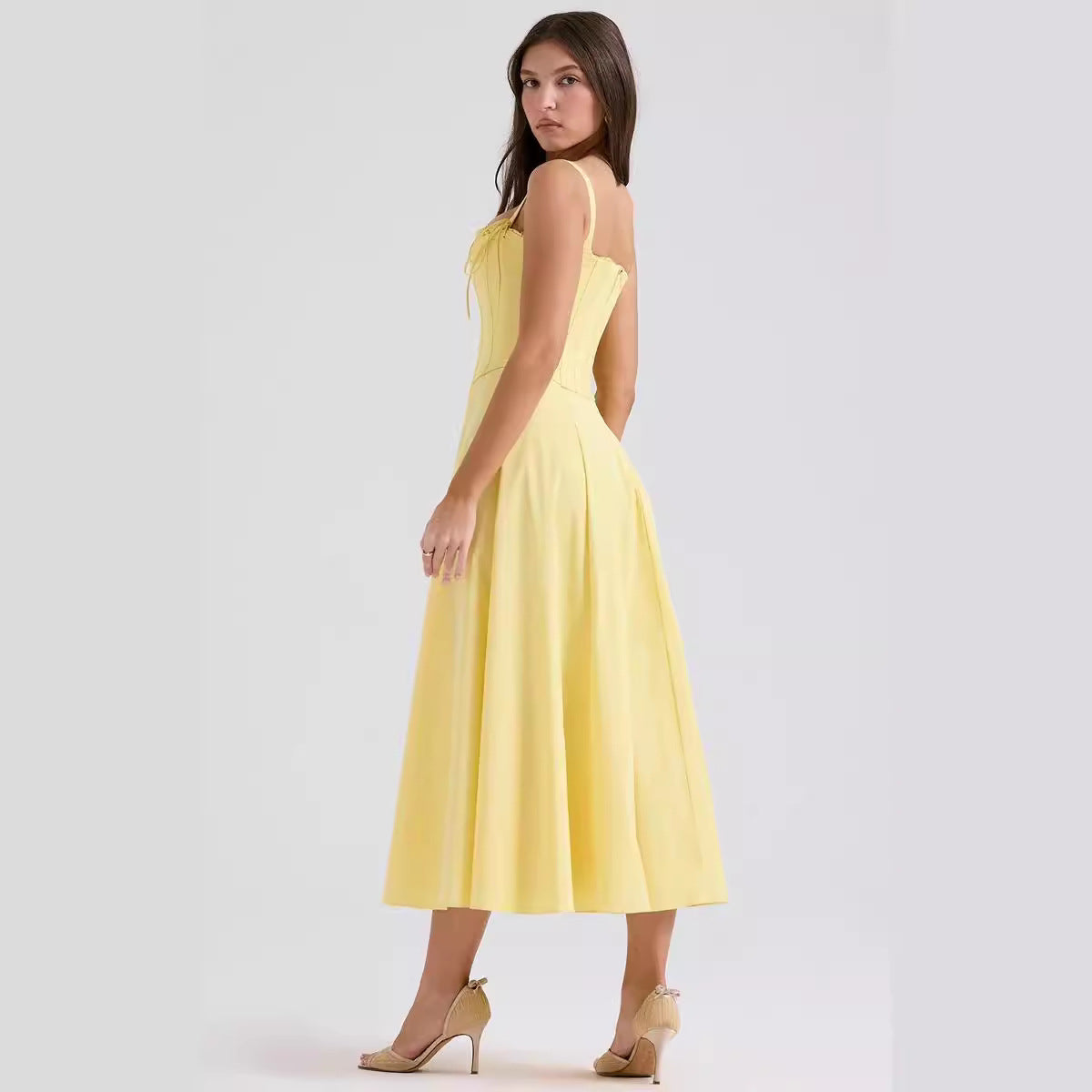 Women’s Midi Dress – Corset Bodice – Slim Fit – Spaghetti Strap Elegant Style