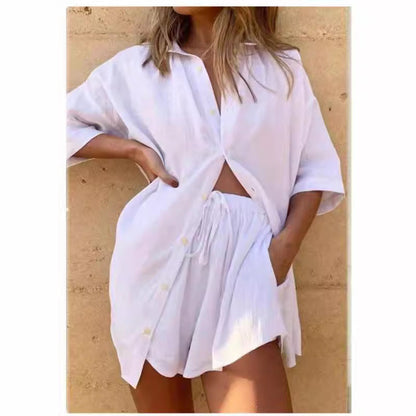 Women’s Shirt and Shorts Set – Relaxed Oversized Fit – Breathable Blend – Casual Style