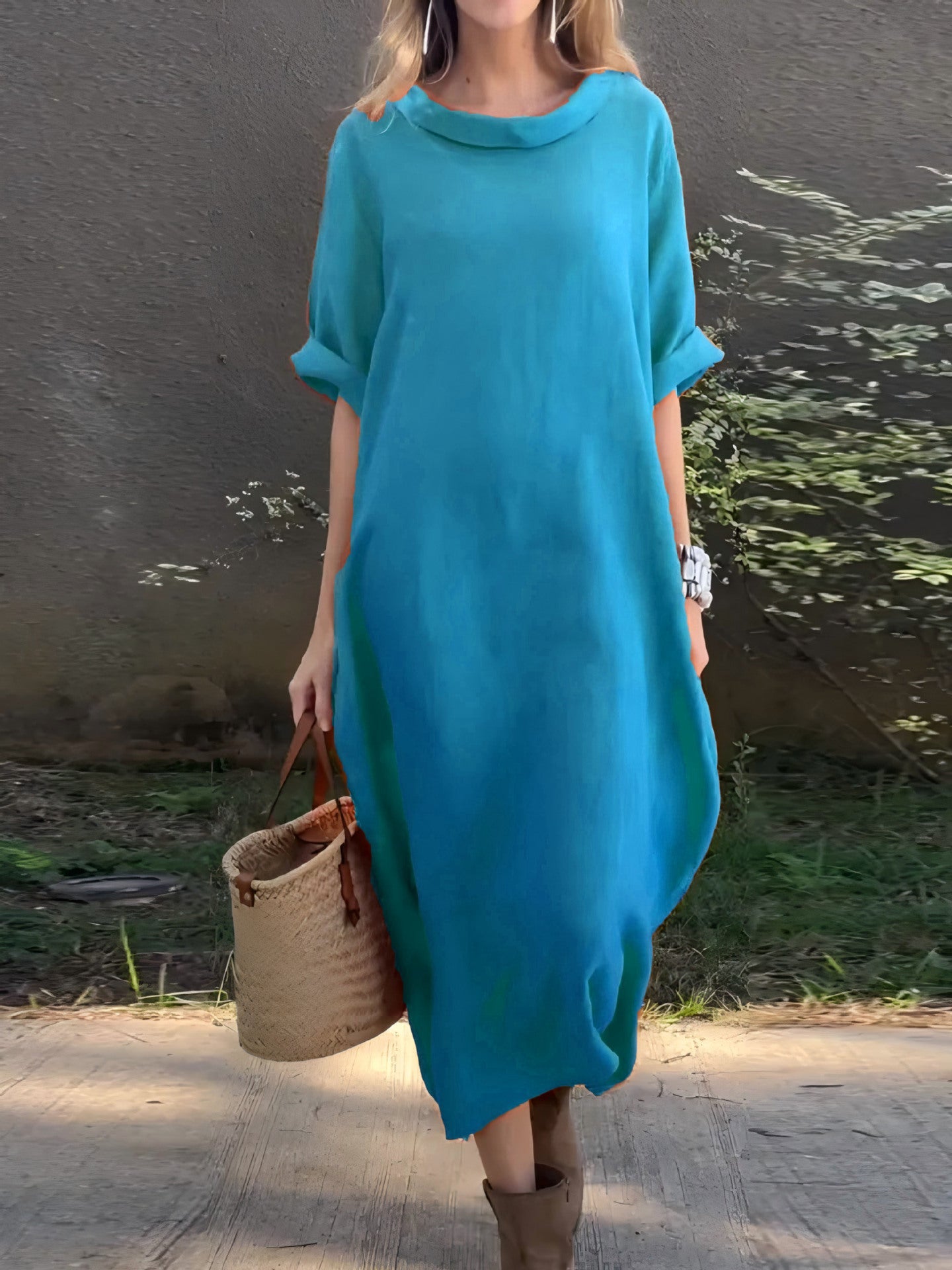 Women's Maxi Dress - Woven - Oversized Relaxed Fit - Asymmetrical Hem