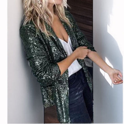Women’s Blazer – Sequin Embellished – Tailored Fit – Open Front Full Sleeve