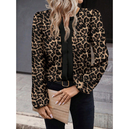 Women’s Blouse – Relaxed Fit – Leopard Print – Puff Sleeve – Casual Top