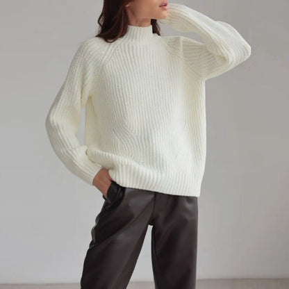 Women’s Sweater – Loose Fit – Mock Neck – Raglan Sleeve – Ribbed Texture